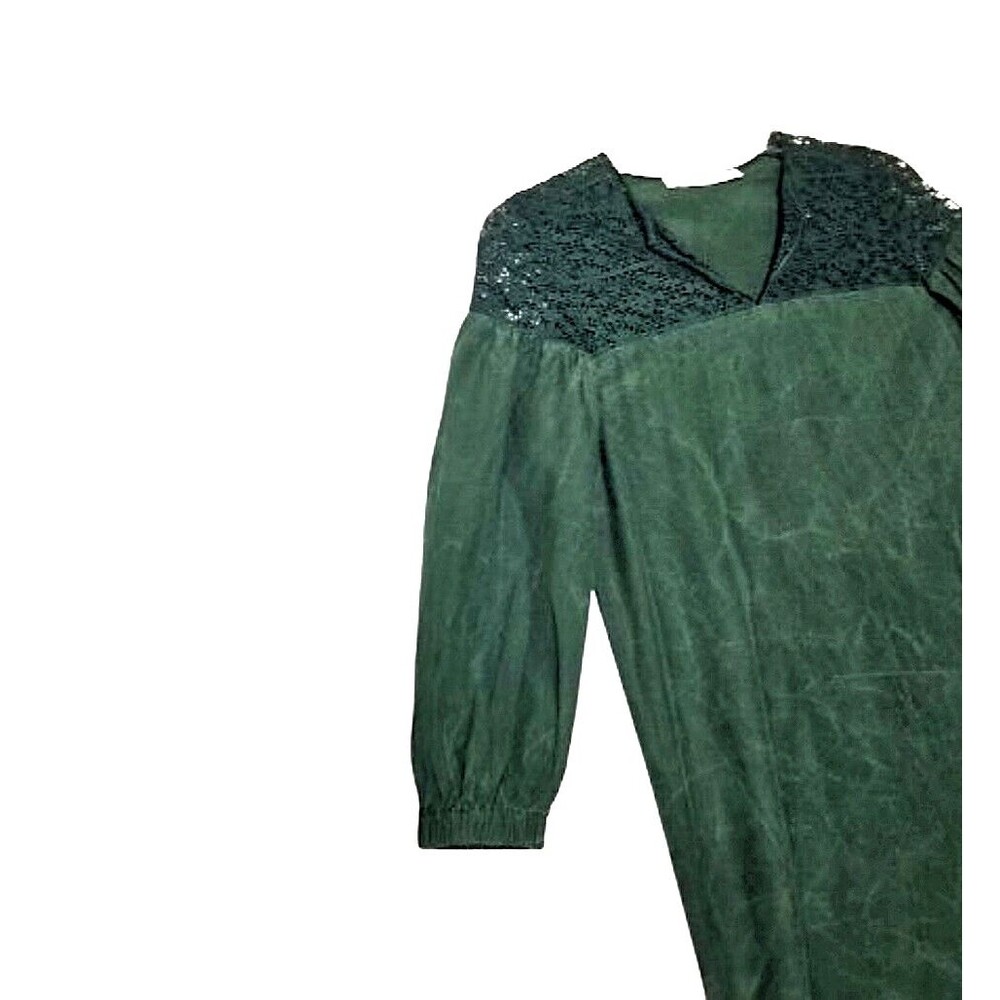FRAMeWORK Dark Green Shift Dress Sz Medium Above Knee Lace Long Sleeves - Picture 6 of 9